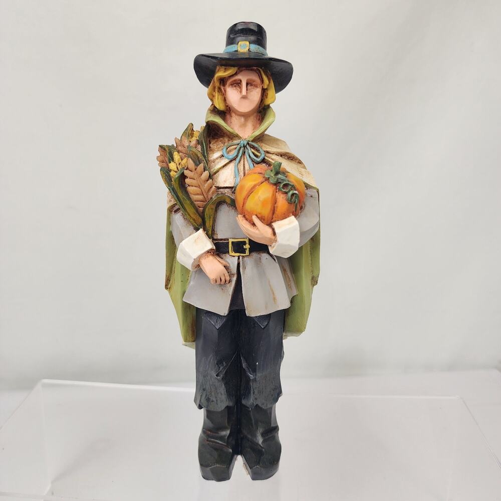 Cubist 9" Pilgrim Male Figure Pumpkin / Wheat Thanksgiving Fall Harvest Decor